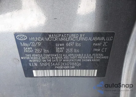 2019 Hyundai Sonata Sport z USA, uszkodzony, nr VIN 5NPE34AF2KH798806